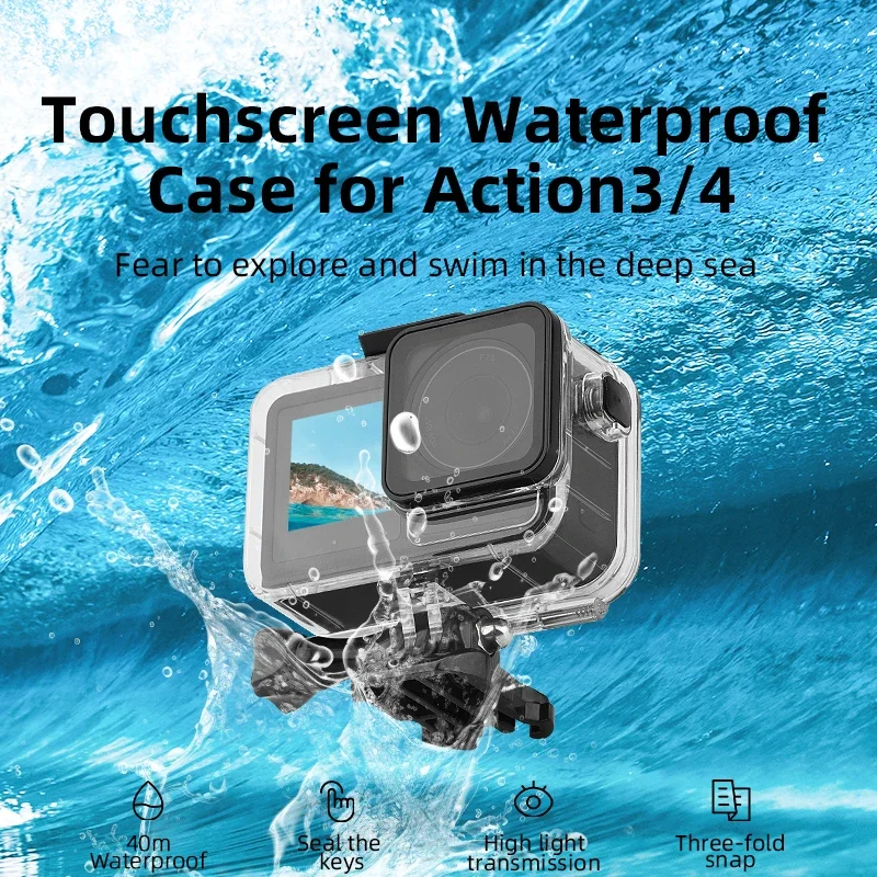 BRDRC Custodia impermeabile per DJI Action 3 4 5 Pro Custodia protettiva per immersioni profonde Touch screen subacqueo Accessori per fotocamere sportive