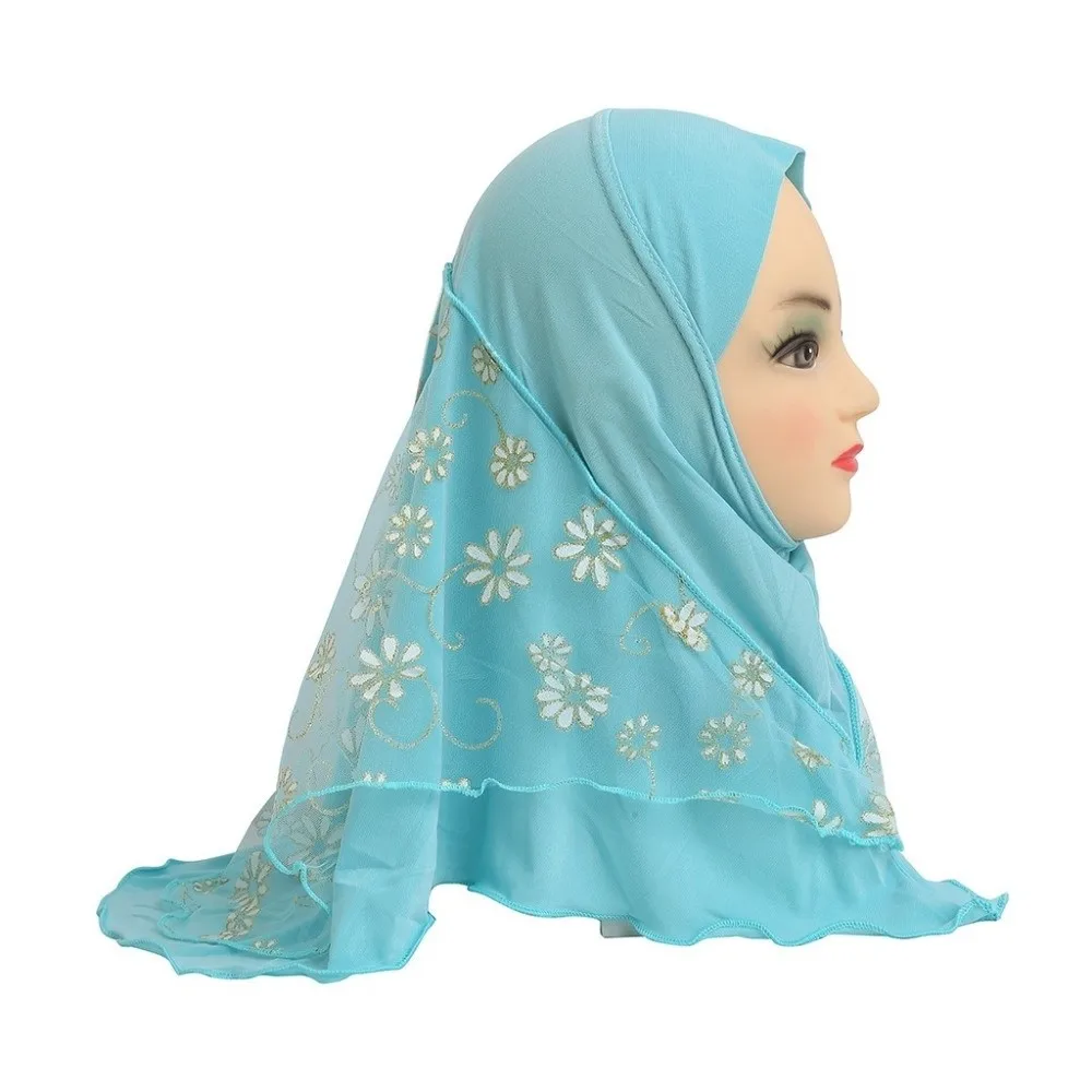 Can Fit Flower Net Small Girl Hijab Elastic Solid Pull On Kids Turban Cap Cotton Mesh Instant Headscarf Children Headwear