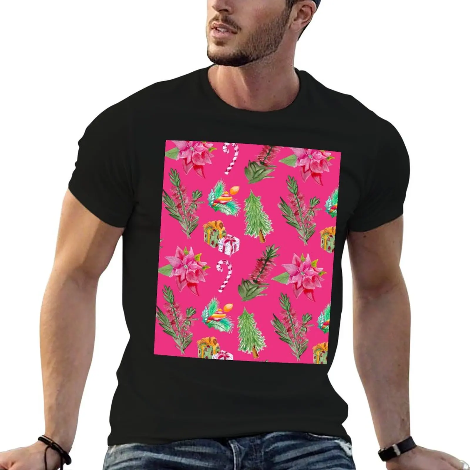 Australian Floral Christmas Pattern T-Shirt Retro Graphic Print T-Shirt