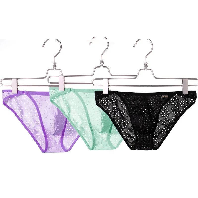 

Men Panties Sexy Low Waist Mesh Underwear Briefs Breathable Temptation Underpants Elastic U Convex Pouch Lingerie Tanga Slip