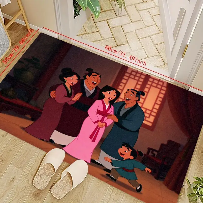 

1 шт., коврик для двери с героями мультфильмов Disney Mulan Fa Family, нескользящий впитывающий напольный коврик, коврик для бегуна в стиле аниме для прихожей