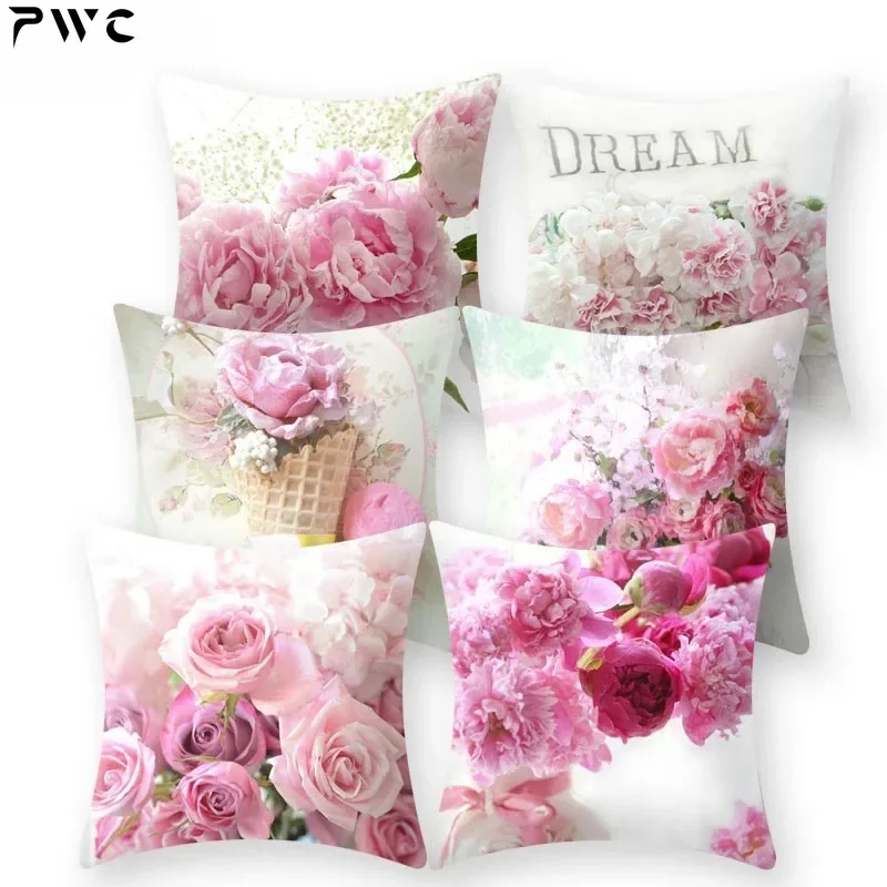 1Pcs Rose Blumen Kissen Abdeckung 45*45cm Nordic Stil Zu Hause Dekoration Werfen Kissen Für Sofa Bett auto Kissen Fall