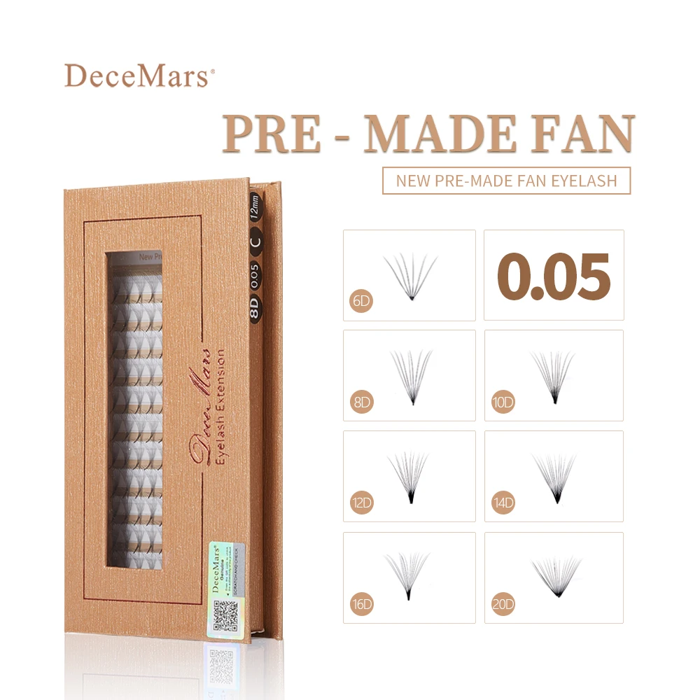 DeceMars New Pre-made Fan Eyelash CD Curl, 0.05mm (12 Lines/Tray)