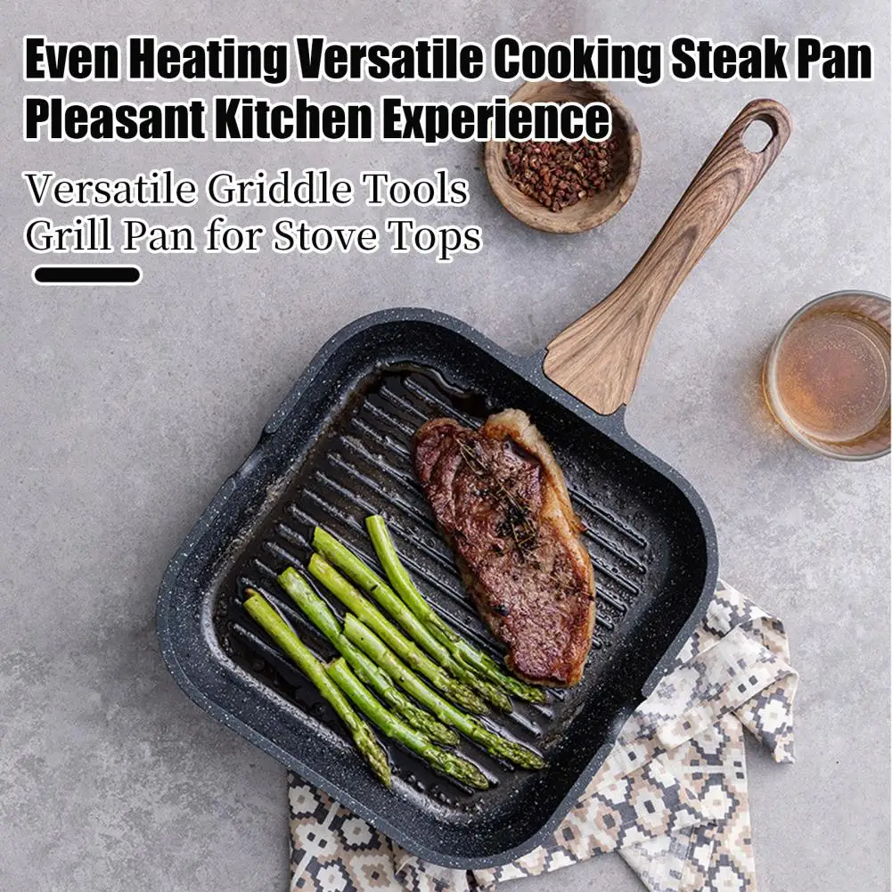 Small Baking Dish Frying Pan Alternative Nonstick Steak Skillet Grill Pan for Stove Tops Indoor Outdoor Square Griddle with Pour