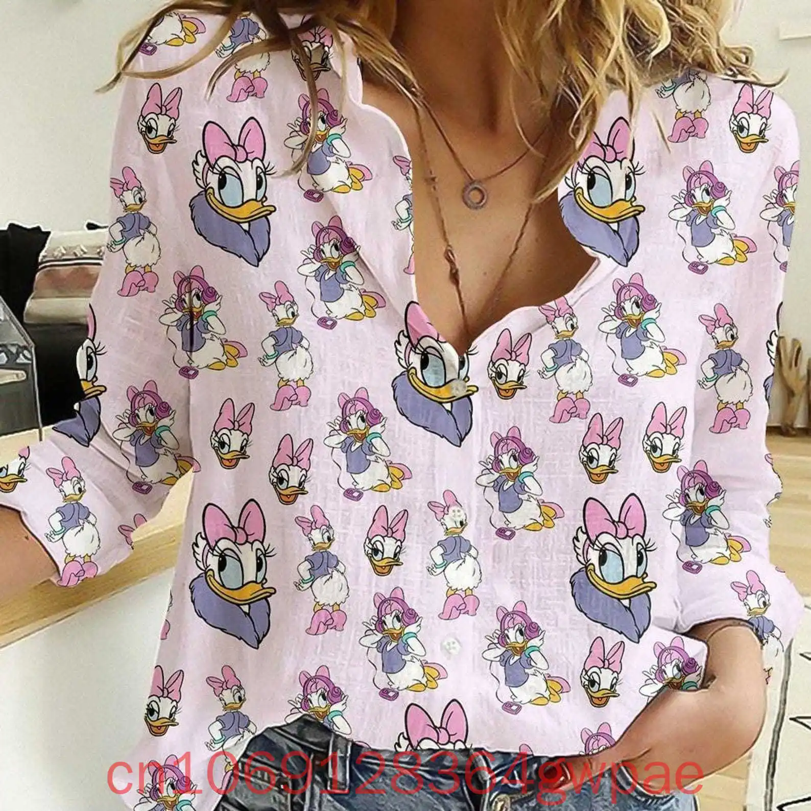 Disney Duck Women's Blouses Shirt Casual Button Up Long Sleeve Shirt Mickey Minnie Vacation Women Fashion Elegant Shirts