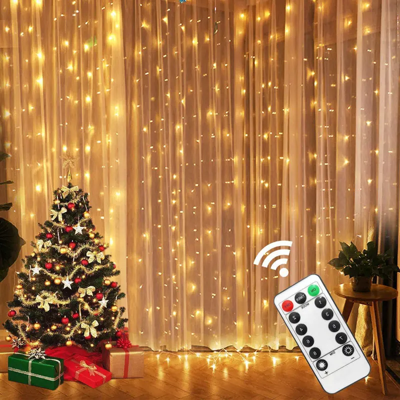 3M Garland Curtain Lights 8 Modes LED Curtain Fairy Lights with Remote Christmas Decorations 2024 For New Year Wedding Decor