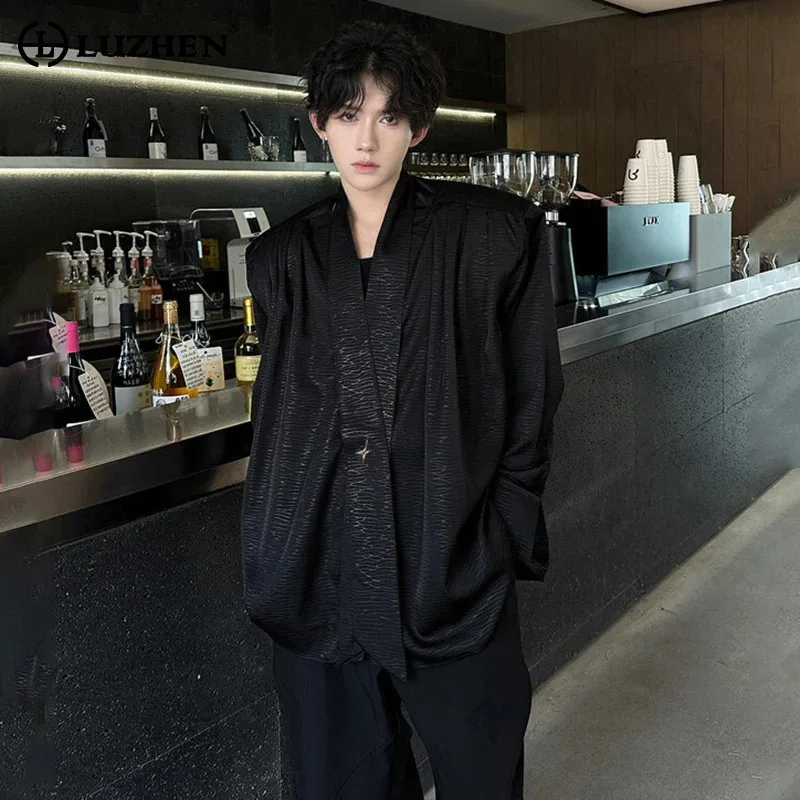 

LUZHEN Loose 2025 New Social Casual Elegant Solid Color Shirt Men's Original Korean Ribbon Decorate Handsome Male Clothes JY4757