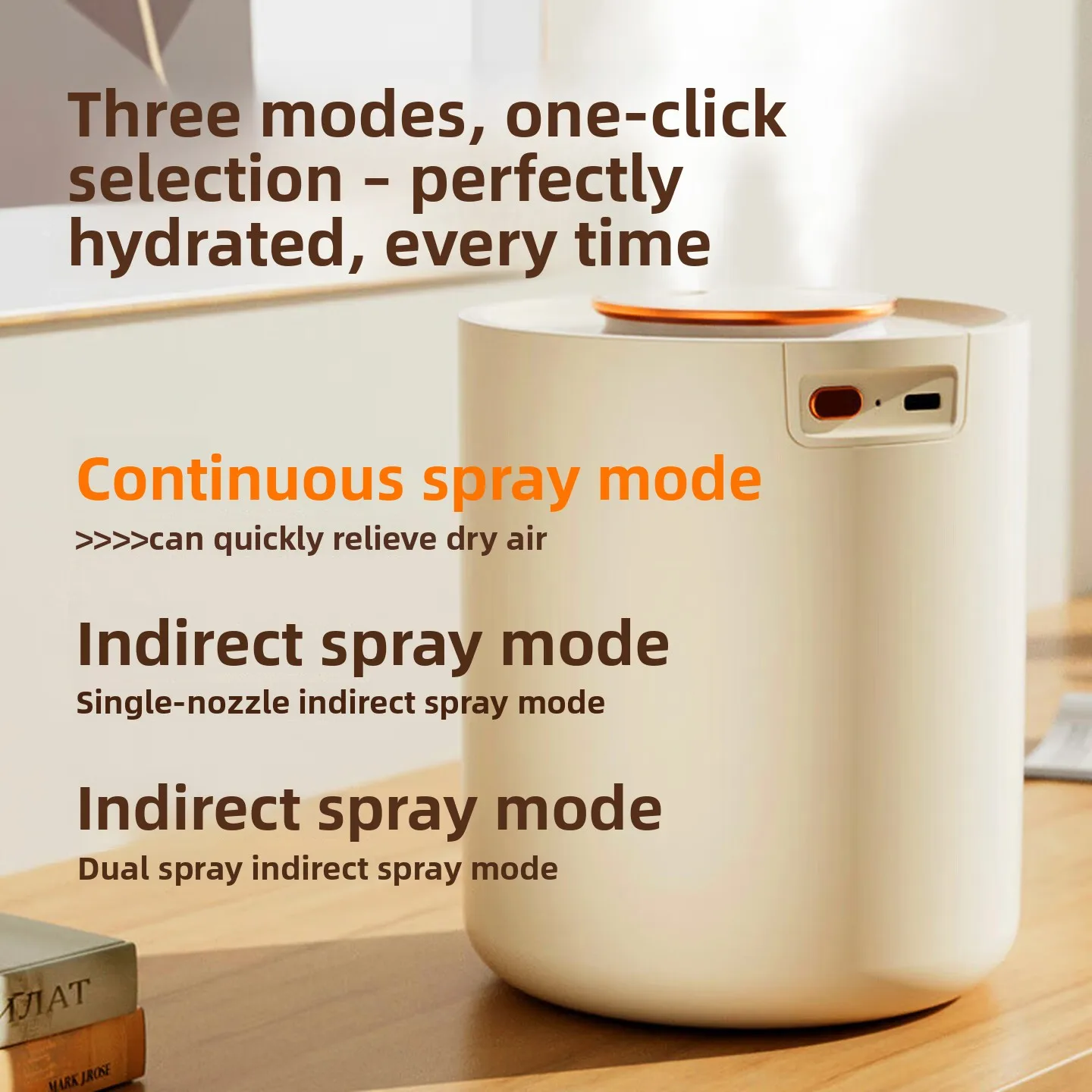Humidifier Dual Mist 3 Spray Modes Type C Rechargeable Quiet Dry Burn Protection for Bedroom Office Dorm Home Daily Use 가습기
