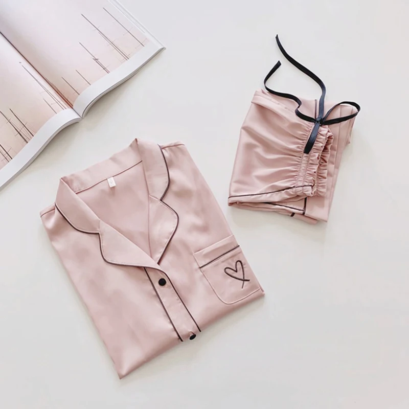 Summer Short sleeved Pajamas Women's Ice Silk Thin Style Student Loose Large Cute Home Clothes Two Piece Set Pajamas Summer