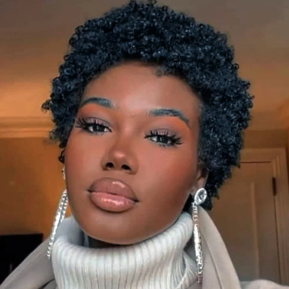 باروكات أفريقية سوداء طبيعية قصيرة شعر بشري للنساء ذوات البشرة السمراء شعر مستعار أفرو غريب مجعد مصنوع آليًا شعر مستعار بقص عابث