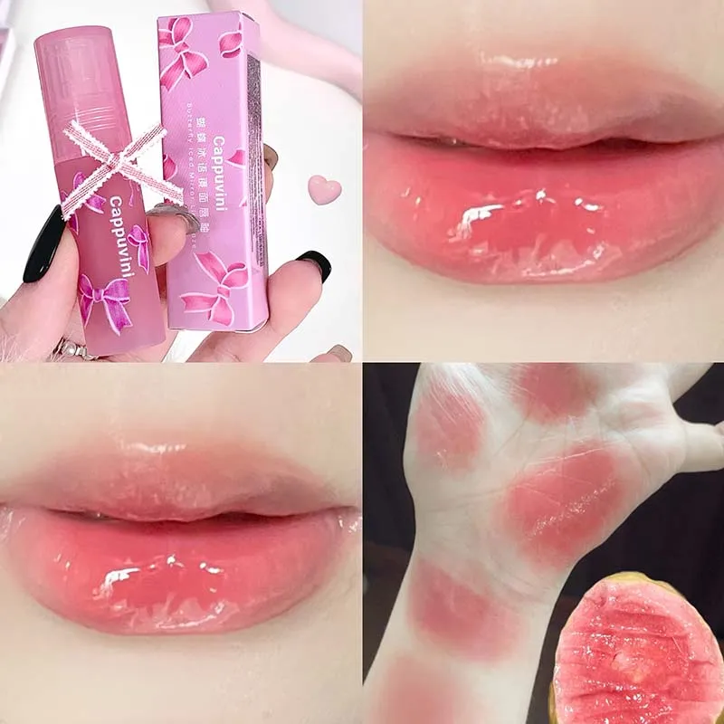 Cute Bow Water Mirror Lip Glaze Velvet Matte Lipgloss Jelly Peach Lip Oil Waterproof Lipstick Sexy Red Tint Lips Makeup Cosmetic