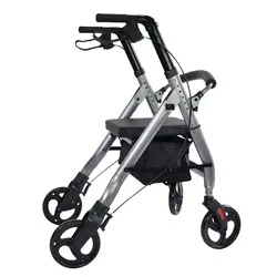 Folding 4 Wheels Trolley Walker For Elderly Disabled Anti Rollover Assist Walking Mobility Aid Can Push And Seat Walking Stick