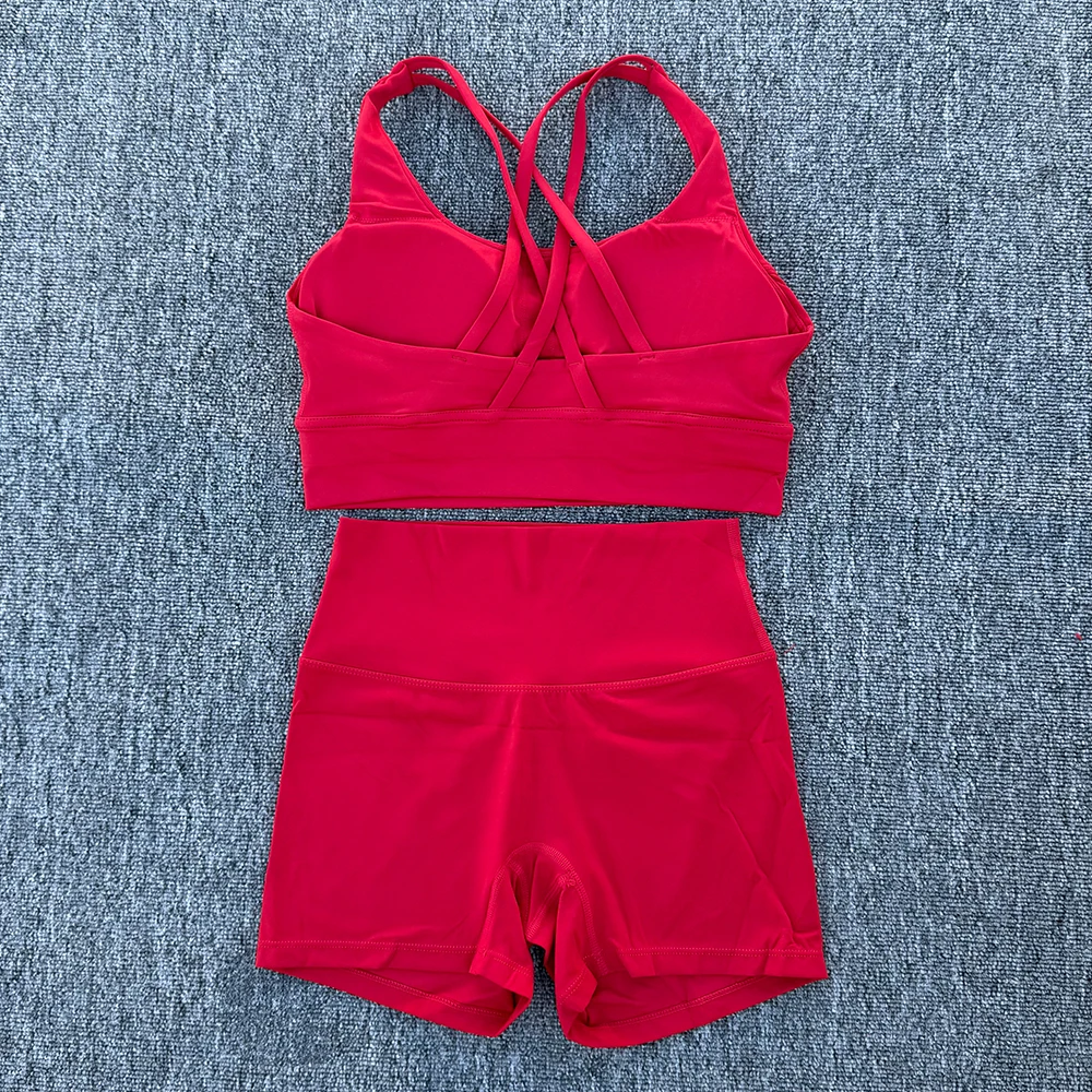 2 Piece Yoga Clothes Women\'s Tracksuit Athletic Wear Fitness Suit Gym Workout Push Up Clothes Sports Bra Yoga shorts Suit