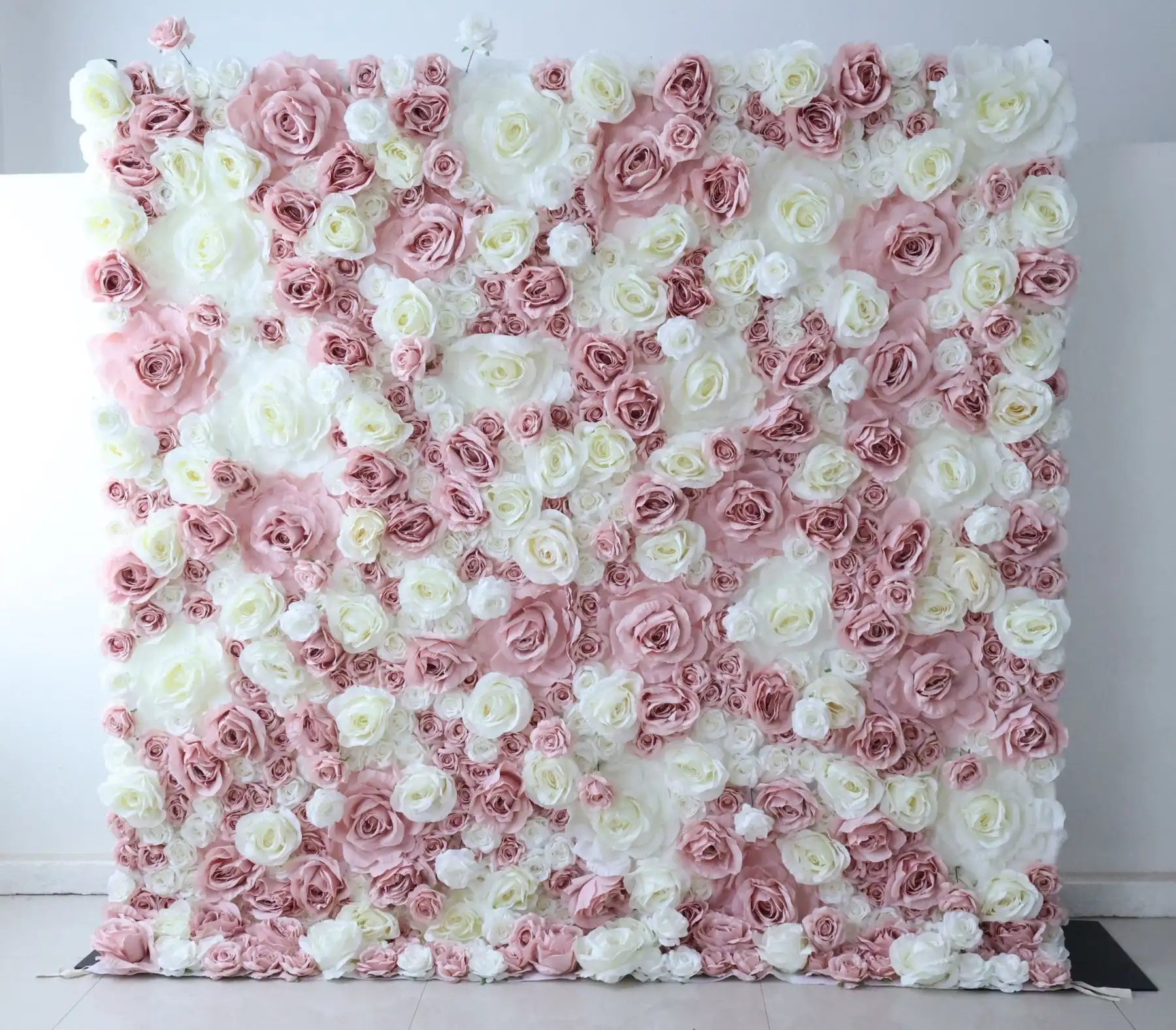 

3D Wedding Series Pink White Rose Green leaf roll cloth artificial plant flower wall Outdoor wedding background decorative wall