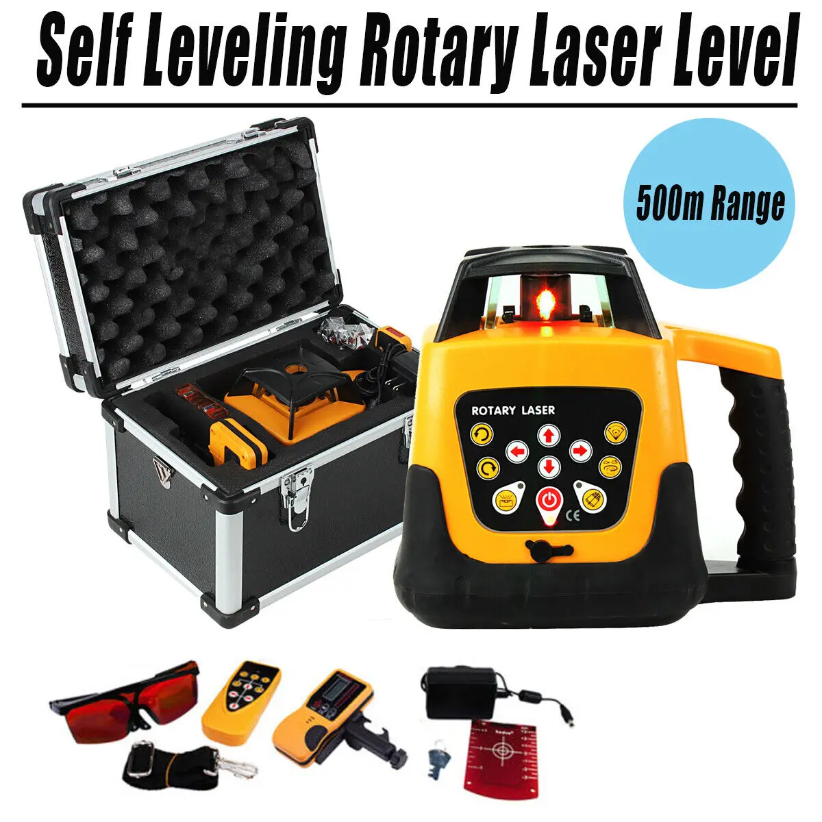 navio da ue automatic red beam rotary rotating laser 500m faixa de auto nivelamento rotary laser nivel controle remoto com case 01