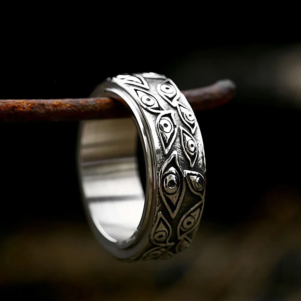 Antique Evil Demon Eye Pattern Stainless Steel Ring Gothic Punk Street Niche Fashion Jewelry For Men Party Biker Wear Accessory