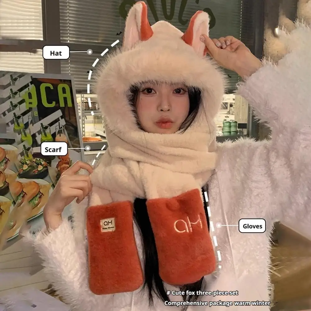 الحلو لطيف وشاح قبعة قفاز للنساء عارضة سميكة فروي وشاح قبعة مجموعة دفئا سدادات حماية الأذن ركوب الدراجات قفازات الرقبة أدفأ #6