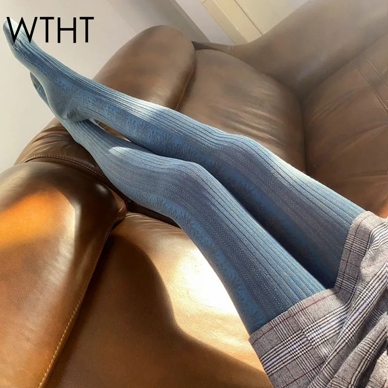 

Autumn And Winter Slimming Leg Double Needle Vertical Stripe Jacquard Snowflake Pantyhose Women's Knitted Base Socks 1LS2767