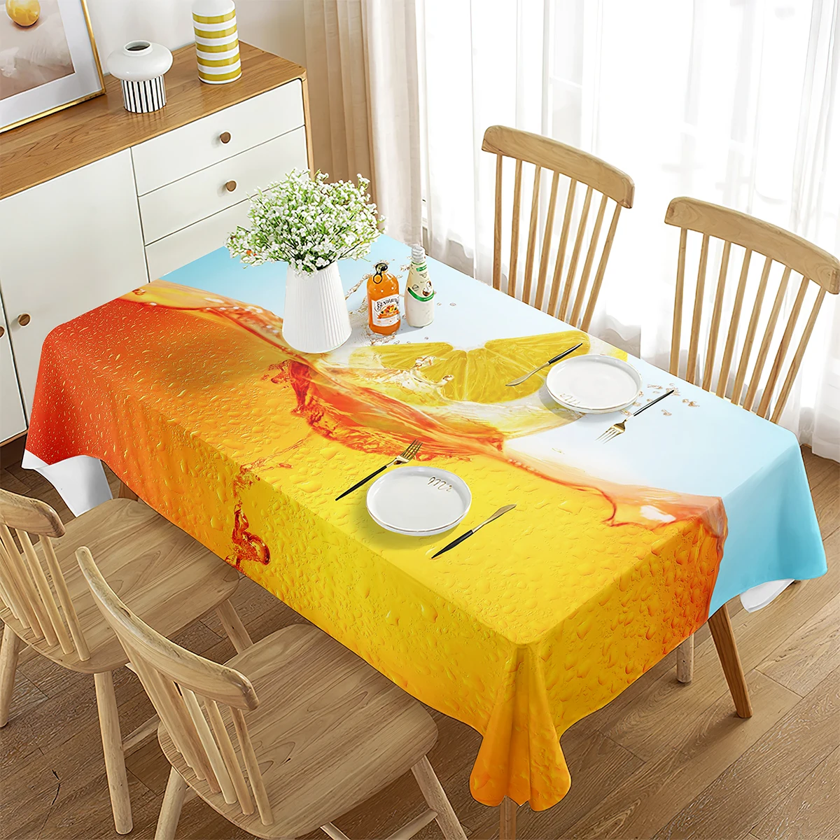 Orange Juice Tablecloth Fresh Fruits Rectangular Table Cover for Dining Room Kitchen Living Room Table Minimalist Decoration