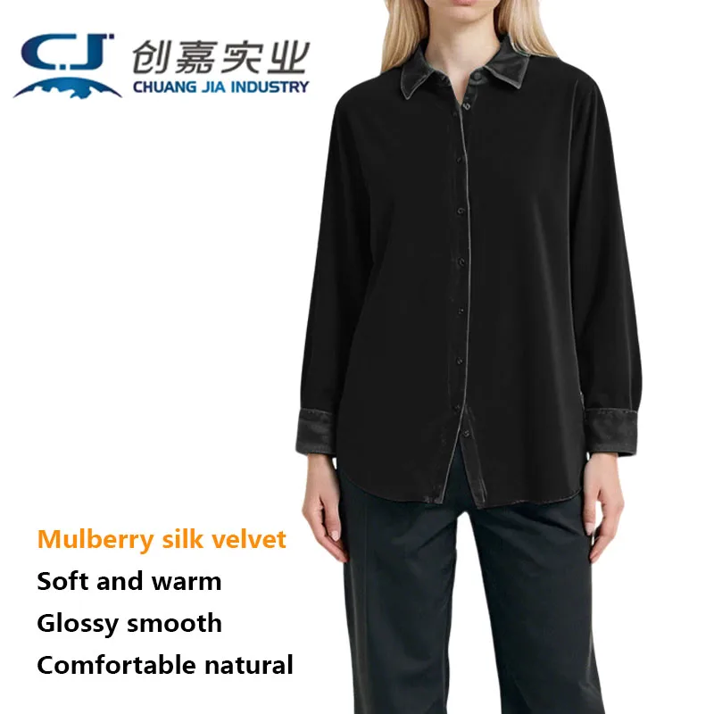 

Silk Velvet Women's Shirt - Long-sleeved Collared Top - Simple and Elegant Luxury Women's Clothing - Smooth and Soft Texture
