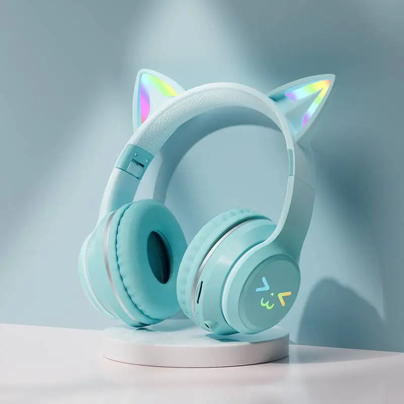Gradiënt draadloze hoofdtelefoon RGB schattige kattenoor Bluetooth-oortelefoon met microfoon Stereo Muziek Game Oortelefoon Meisjes Kindergeschenken