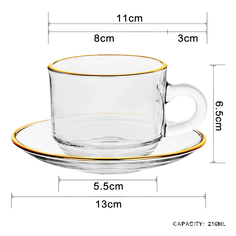 Golden edge Glass Coffee Cups,Lover Couple Mugs Heat resistant glass Teacup 1 Saucer 1 mug Set Advanced Mug For Afternoon tea