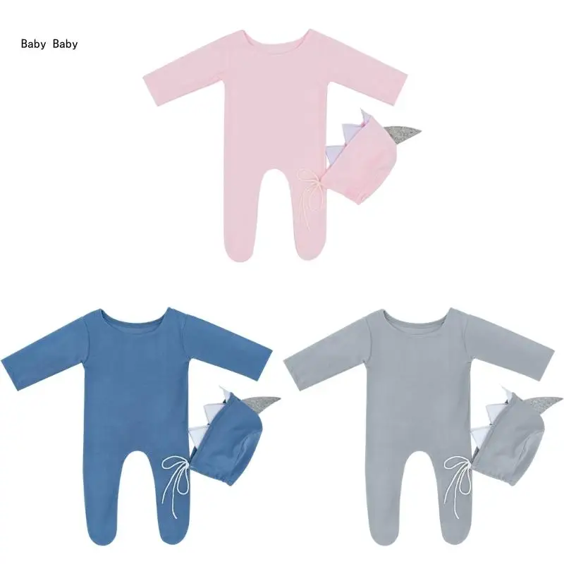 

Photoshooting Props for Baby Shower Newborn Costume Hat Long Footed Romper Photo Posing Clothing Photo Jumpsuit Q81A