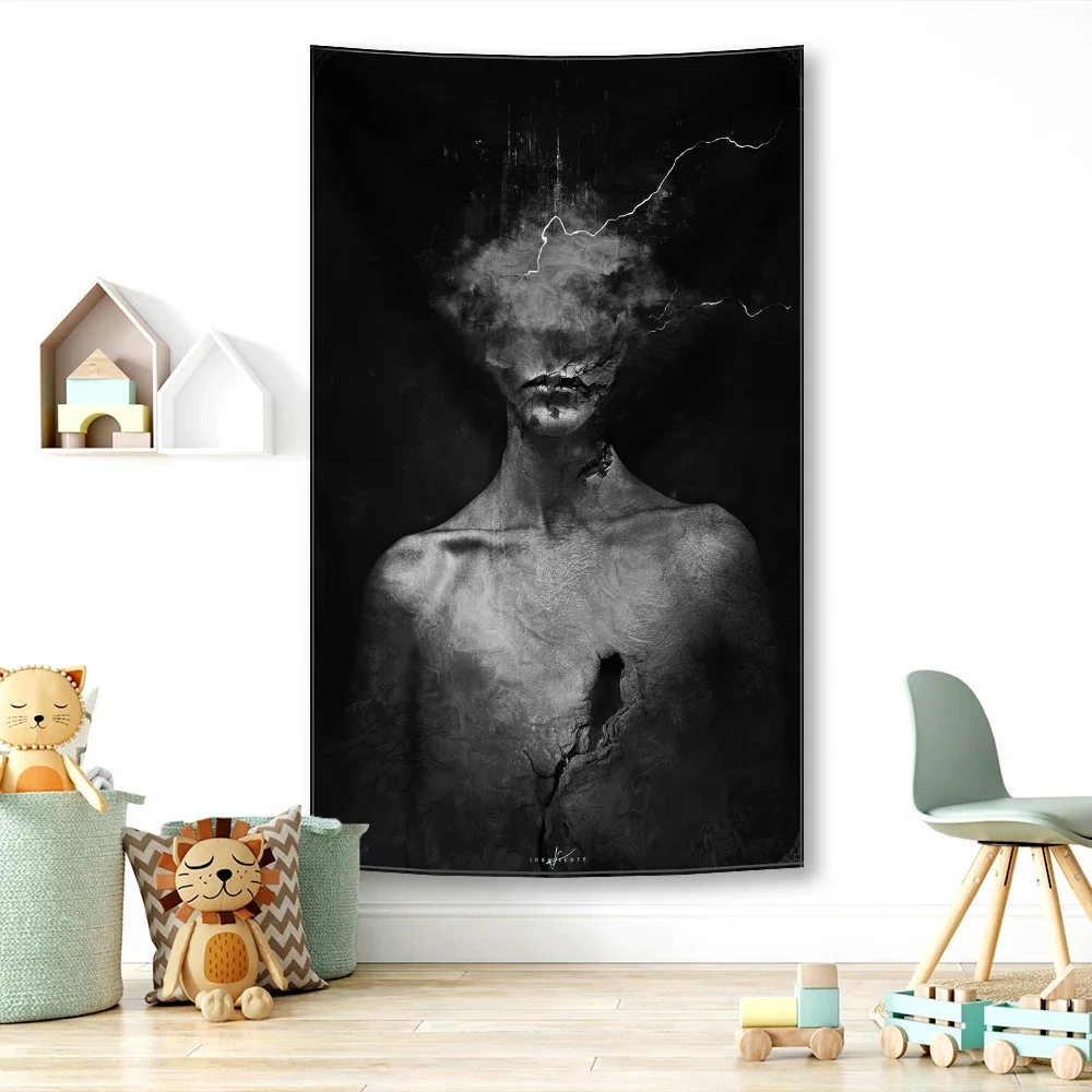 Horror Terror Art Death skull Print Pattern Tapestry Ceiling Home Living Room Bedroom Wall Decoration macrame bohemian decor