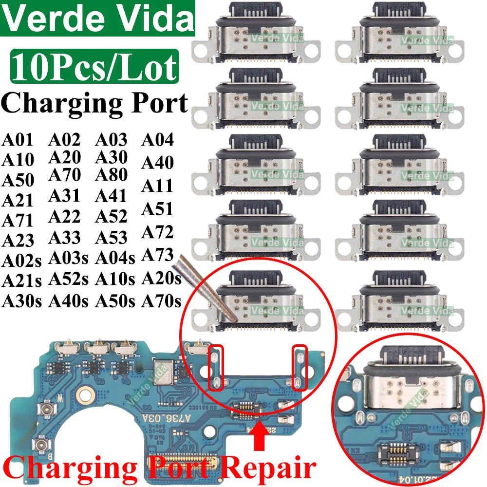 10 Stück Original-Ladeans chluss für Samsung A52 A72 A30S A21 A20S A51 A70S A71 A11 A31 A54 A52S A10s Ladeans chluss Typ C Dock