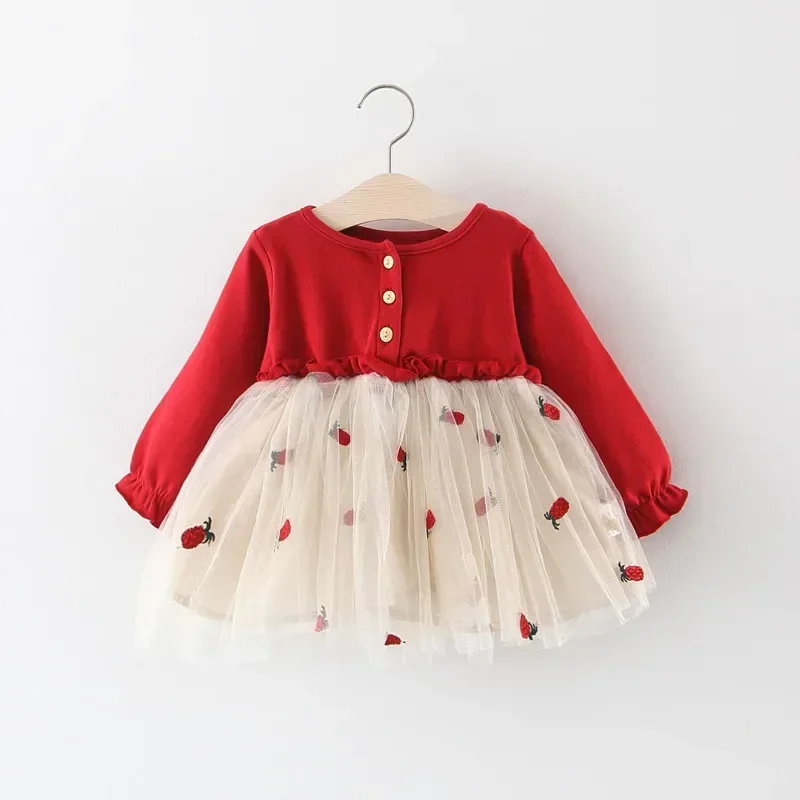 6M-3T Spring Autumn Newborn Baby Dresses for Girl Princess Lace First Birthday Girl Party Dresses Red Baby Outfits Clothes 2024