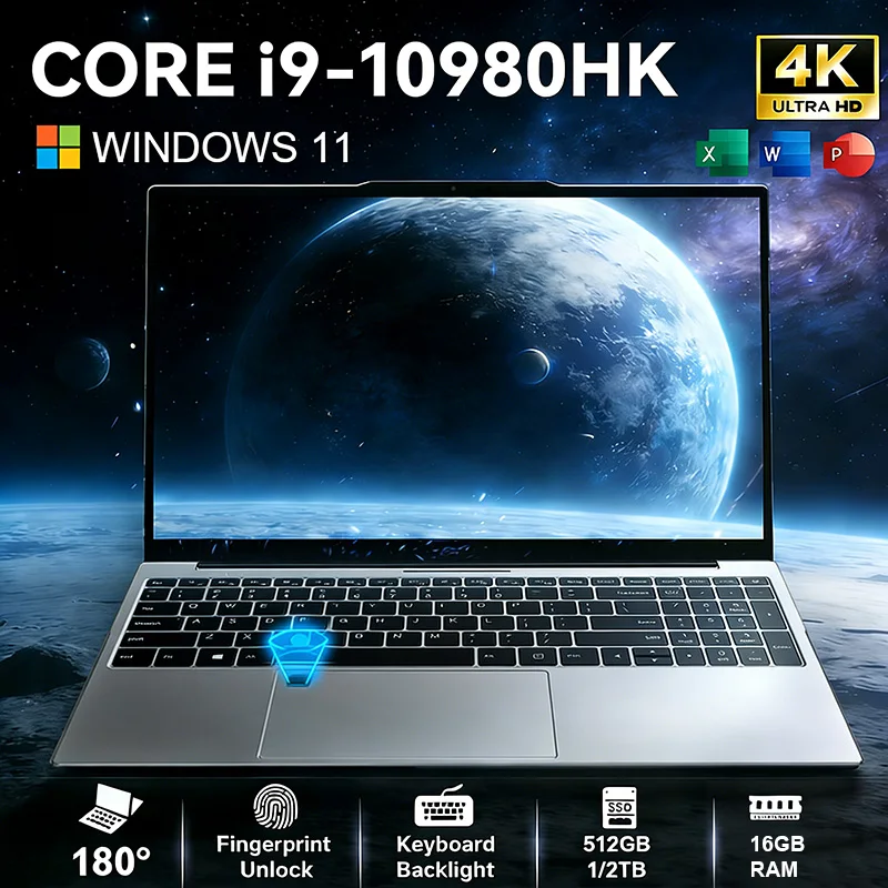 2026 15.6'' Intel Core i9 10980HK Gaming Laptop IPS 4K 16GB RAM 1TB SSD M.2 Windows 11 Pro Fingerprint Unlock Backlight Computer