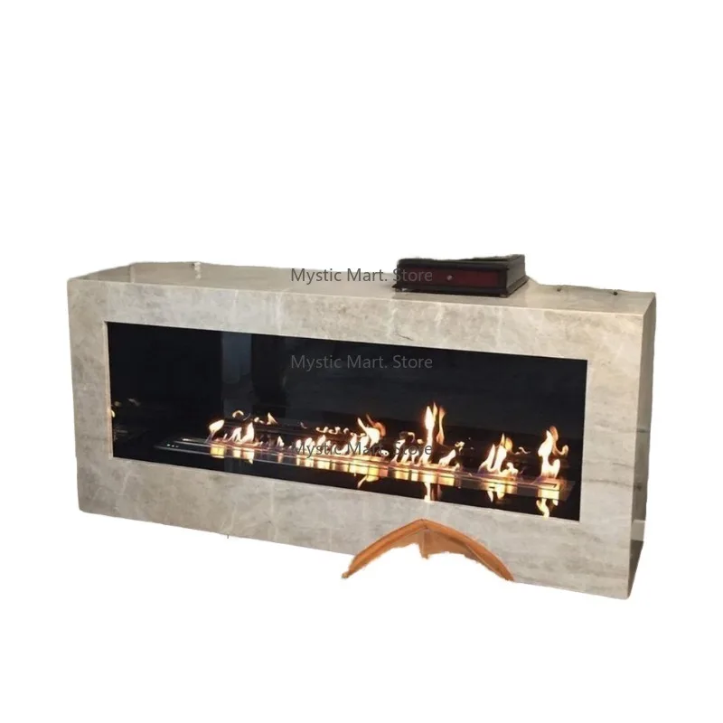 

Modern 48-Inch Indoor Electric Fireplace Smart Linear Designer Ethanol Wood Steel Insert Remote Control for Dining Living Room