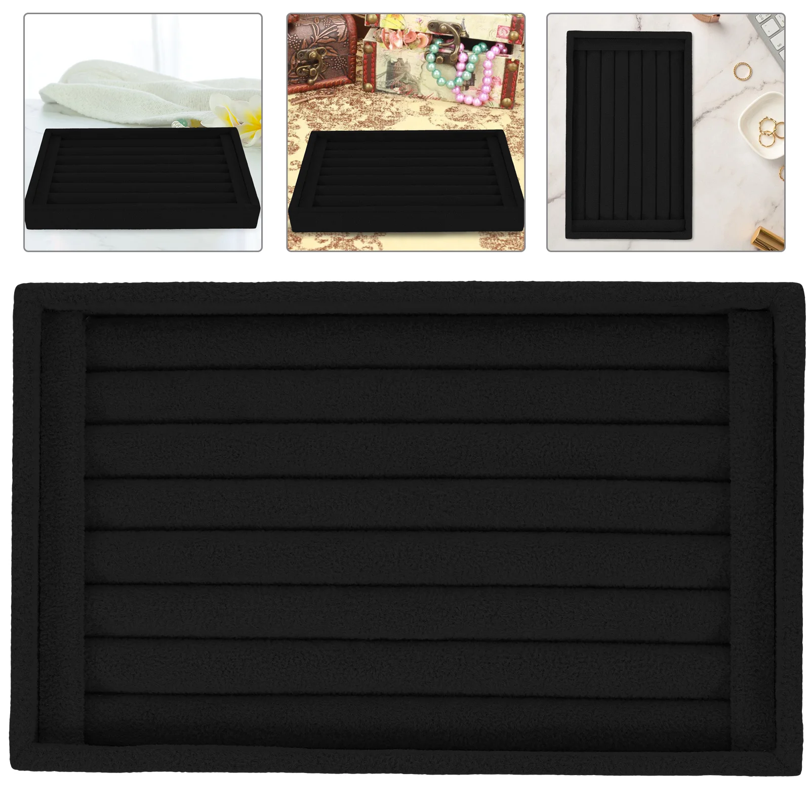 

Large Capacity Velvet Jewelry Tray for Ring Storage Display Organizer with Compartments Black Travel Gifts display for selling