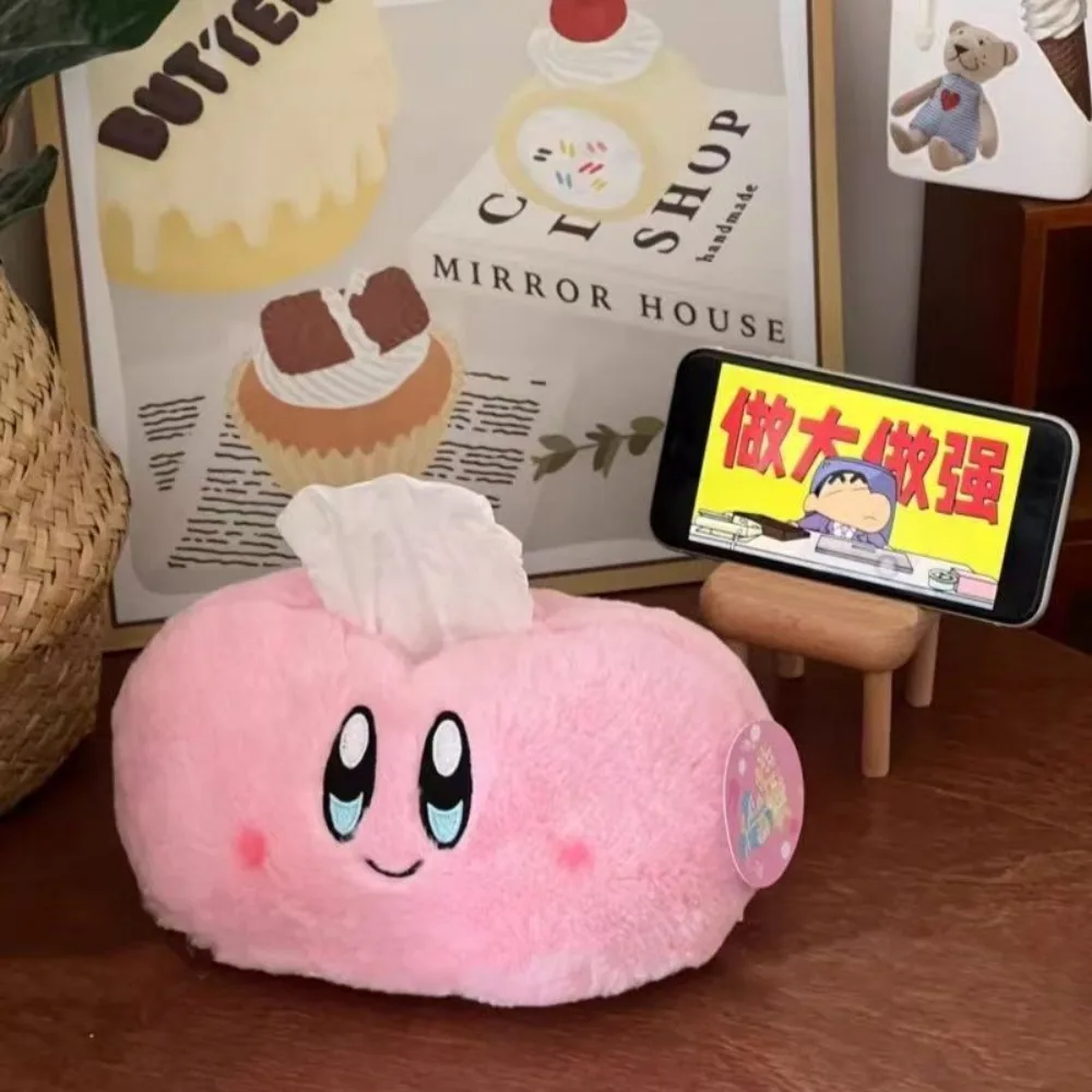 Kirby Plush Tissue Box Holder Cute Pink Anime Character Desktop Organizer for Home Car Decor Gift view 4