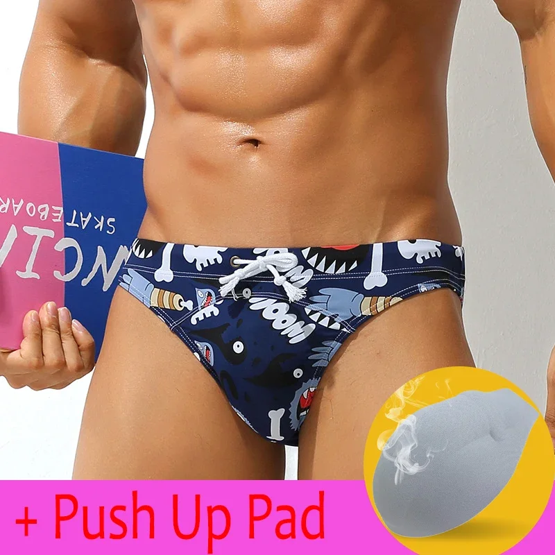 Man's Board Shorts Push-up Pad Low Waist Breathable Swimwear Briefs