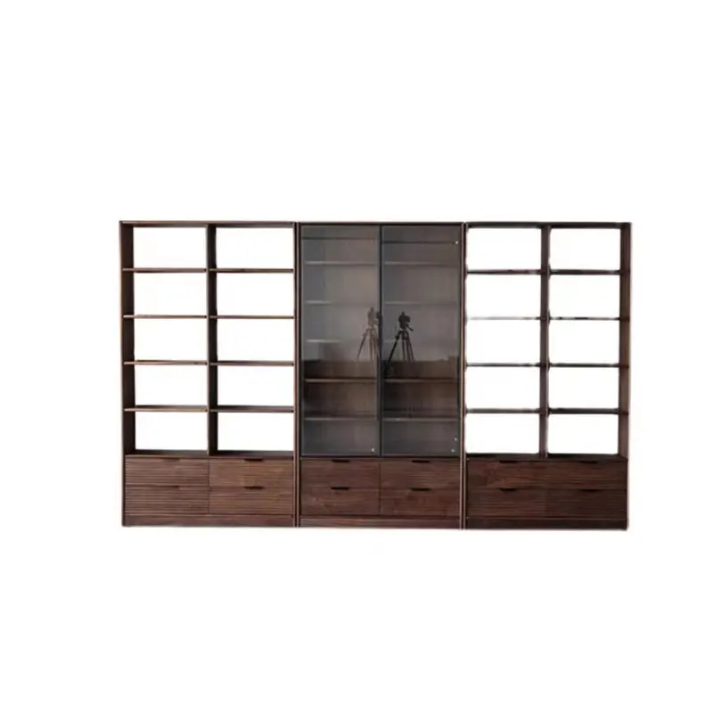 

Nordic, solid wood, black walnut, combination, simple, Japanese, glass door, full wall, bookcase, storage