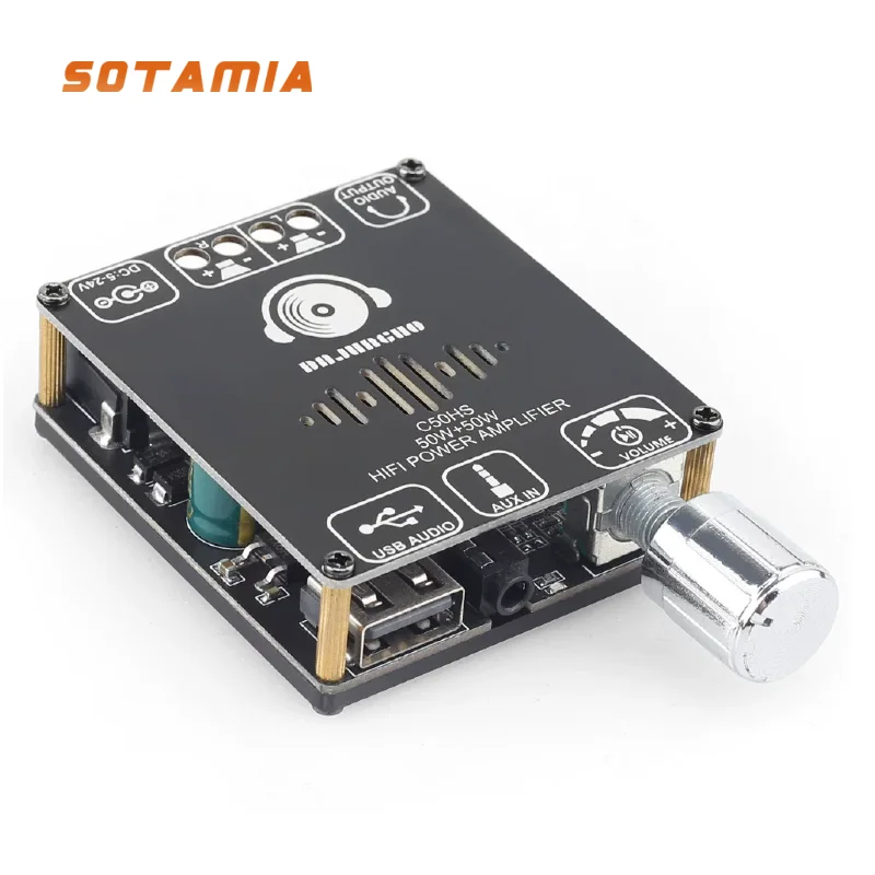 

Плата усилителя мощности SOTAMIA TPA3116D2 Bluetooth, два канала, 50 Вт + 50 Вт, стерео HIFI, Bluetooth аудиоусилитель, DC 12-24 В