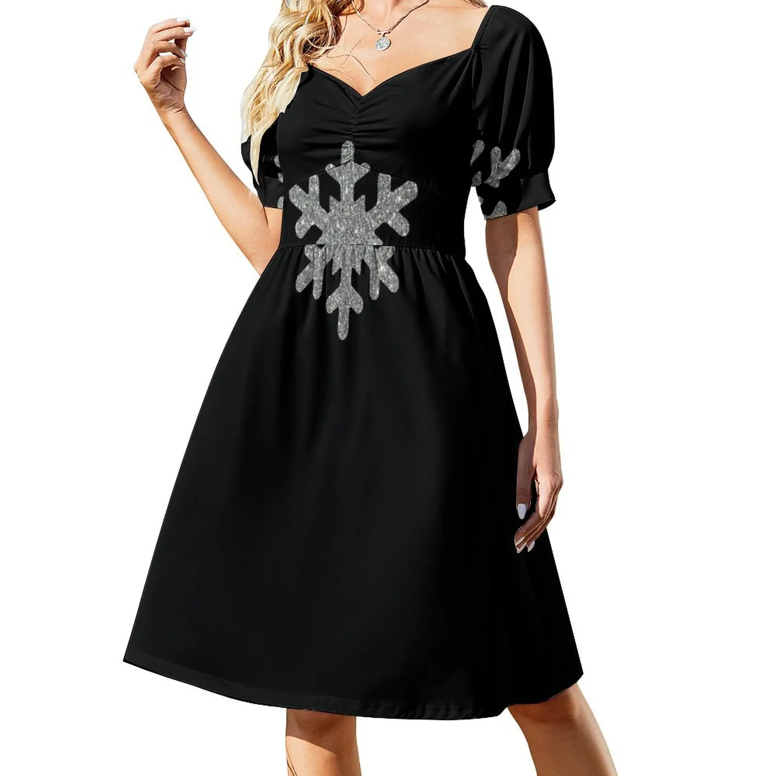 

Glitter snowflake Short-Sleeved Dress luxury dress women clothes