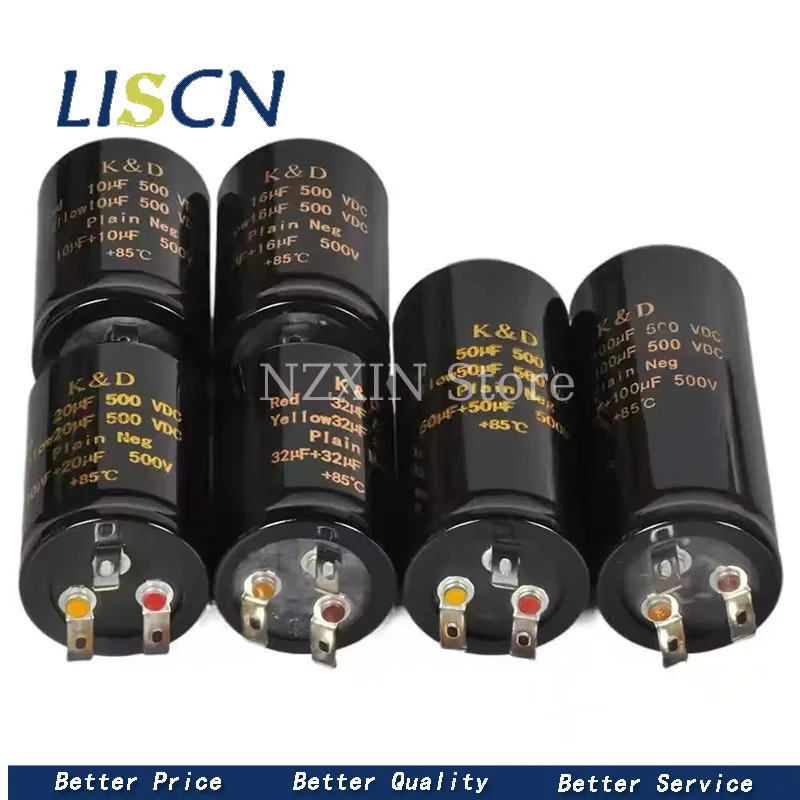 1PCS 500V high-voltage electrolyte capacitor 10UF/16UF/20UF/32UF/50UF/100+100UF+85 ° C