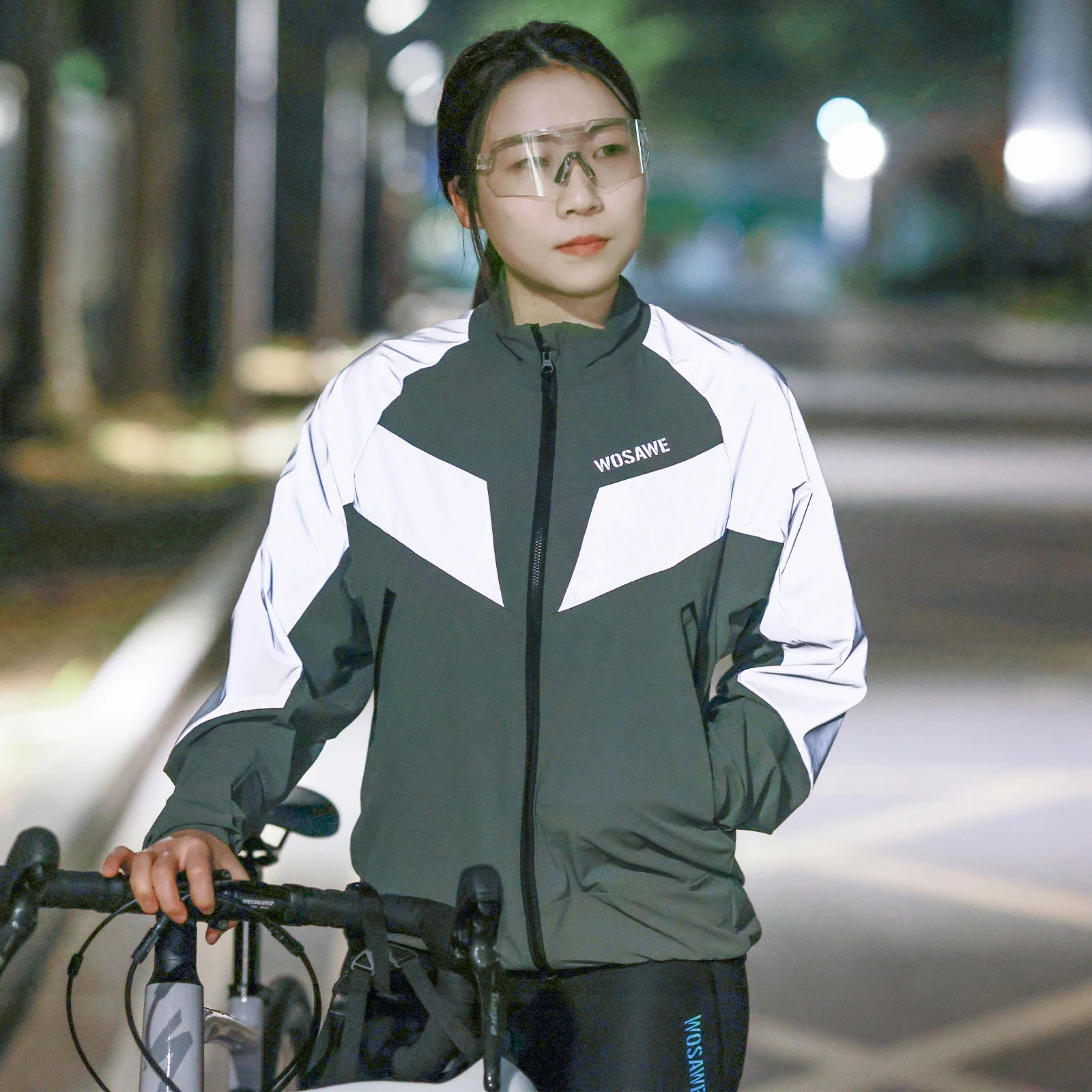 WOSAWE Full Reflective Cycling Jacket Men Women Windproof Night Running Hiking Jacket Water-repellent Bicycle Windbreaker
