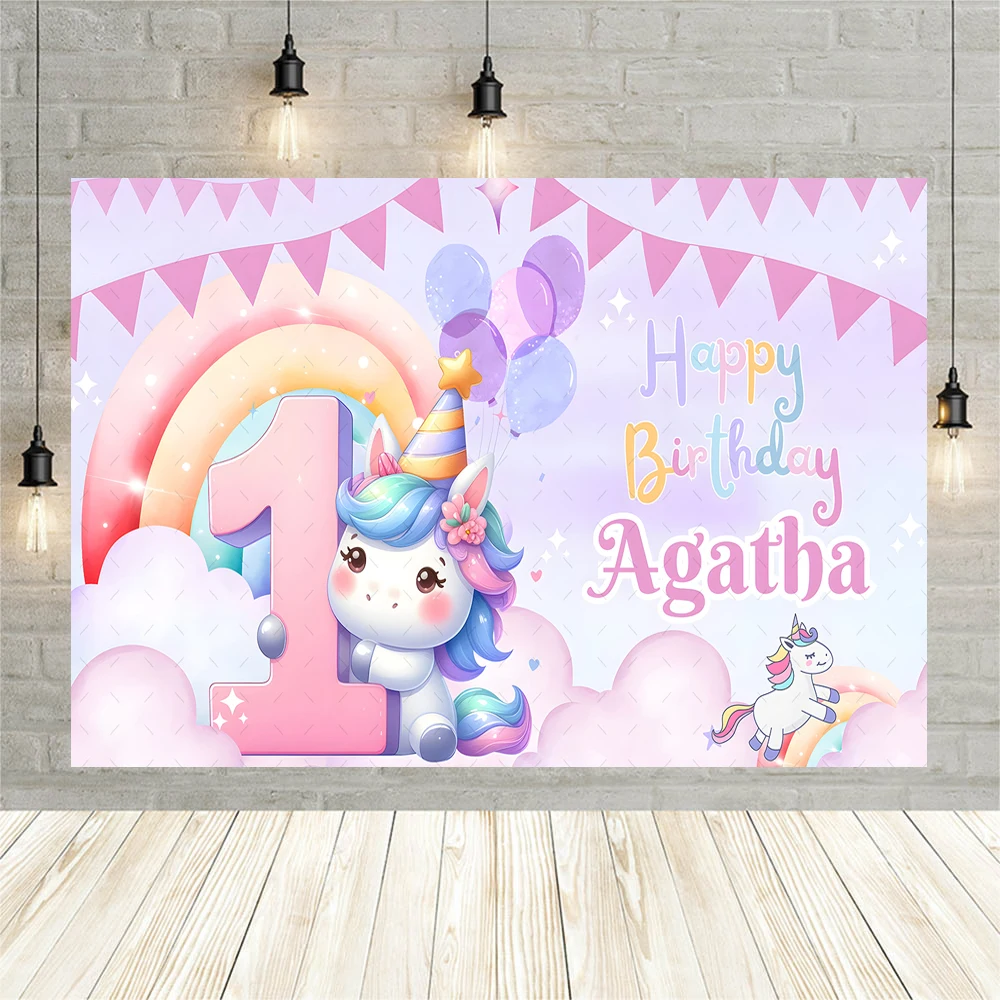 Cartoon Rainbow Unicorn Glitter Flower Girls Birthday Party Banner Backdrop Custom Baby Room Photography Poster Decor Background