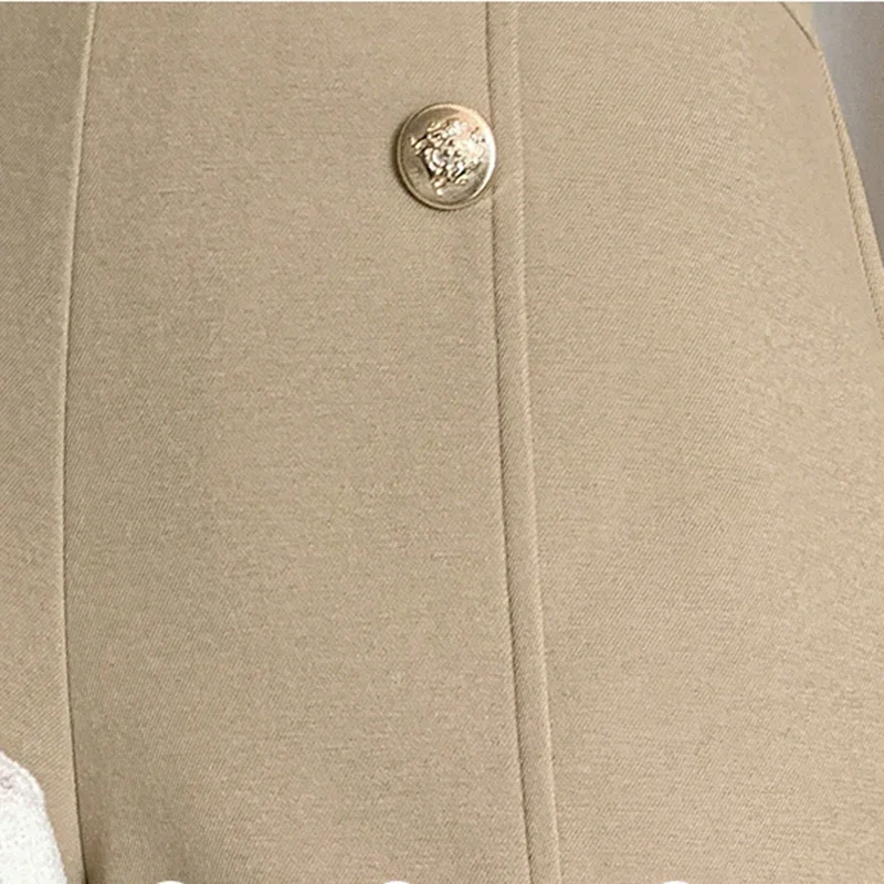 팝 카키 더블 버클 캐주얼 와이드 레그 반바지 여성용 하이 웨스트 정장 패브릭 여름 숙녀 짧은 바지