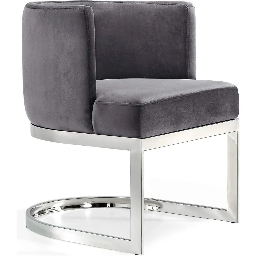 Modern Velvet Dining Chair with Polished Chrome Plated Metal Frame