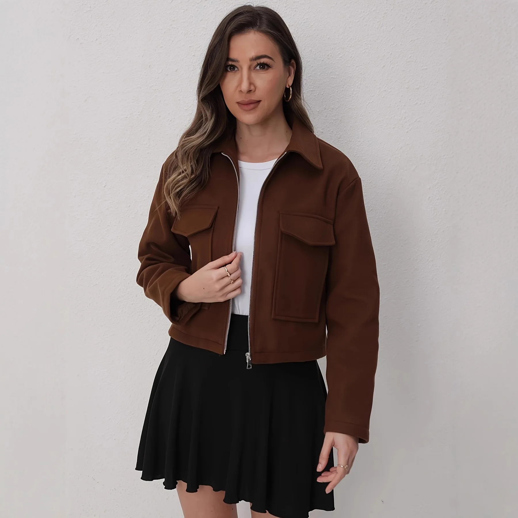 

2025 New Autumn Winter Women's Fashion Elegant Solid Coat Zipper Long Sleeve Jacket Female Casual Soft Loose Street Coats