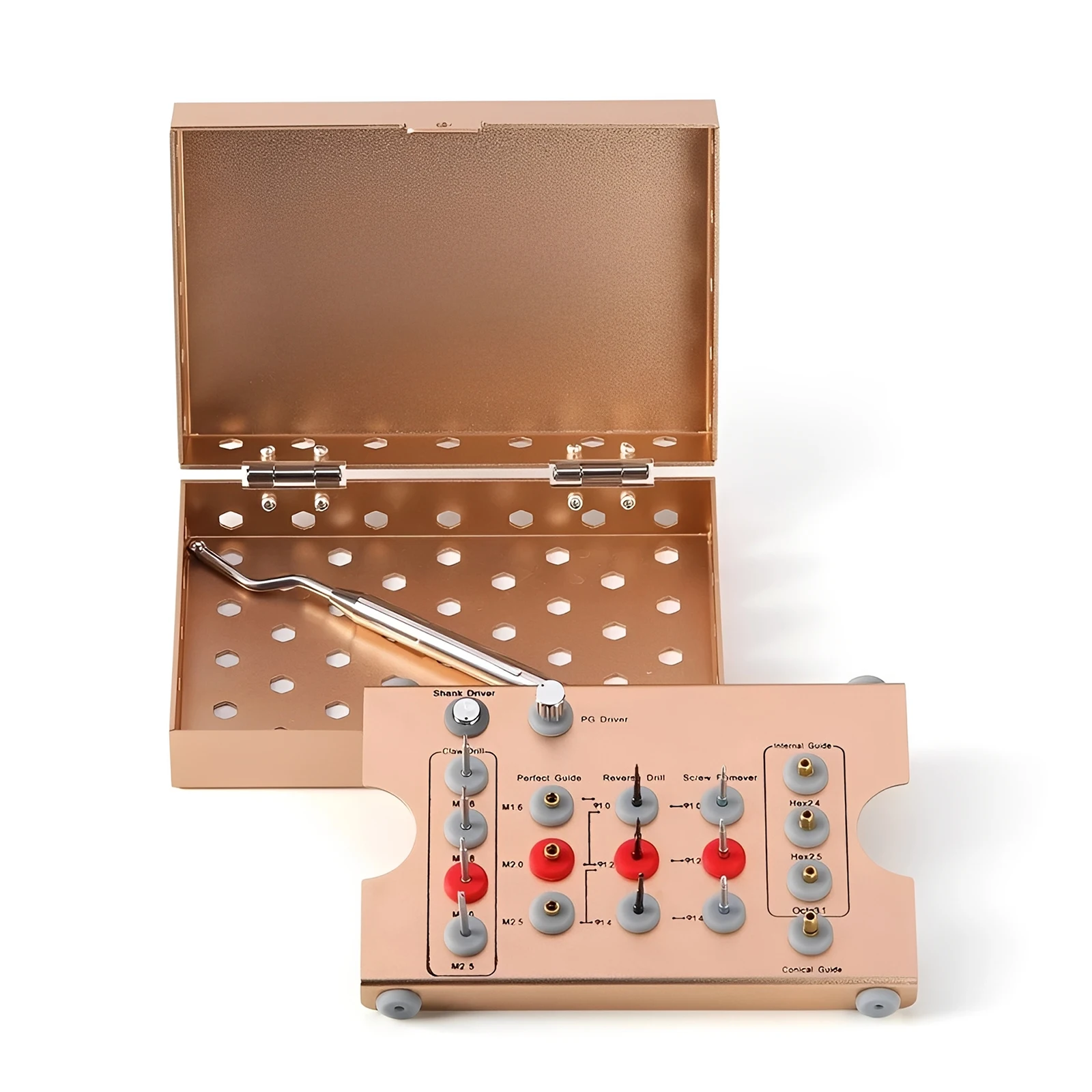 

Dental Universal Implant Removal Kit Stainless Steel Golden Box Broken Screws Extract Tool Set Damaged Screw Extractor Set