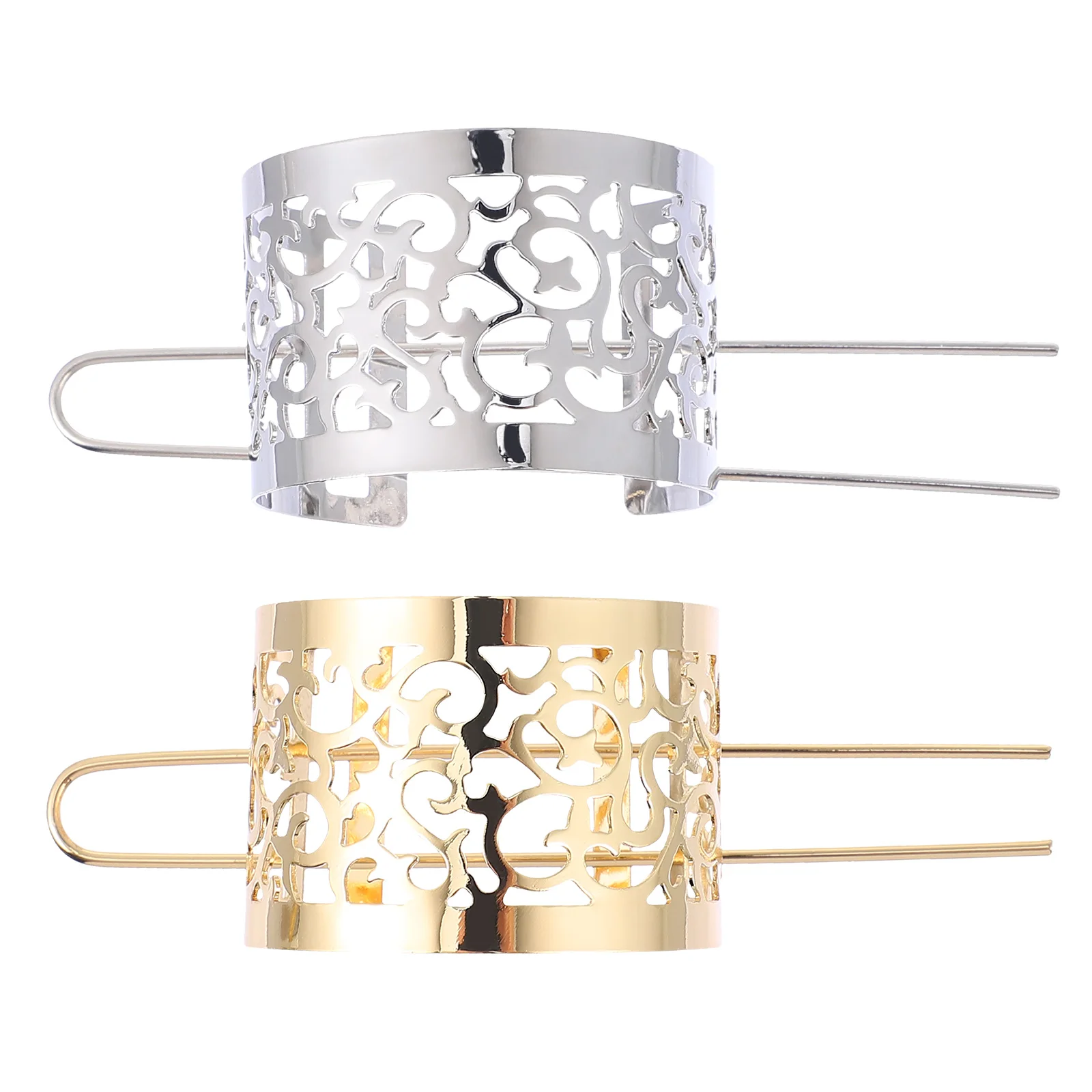 

2pcs Chinese Traditional Cuff Bun Vintage Metal Stick For Women Retro Hair Accessories Bun Holder Hollow Iron Design Durable