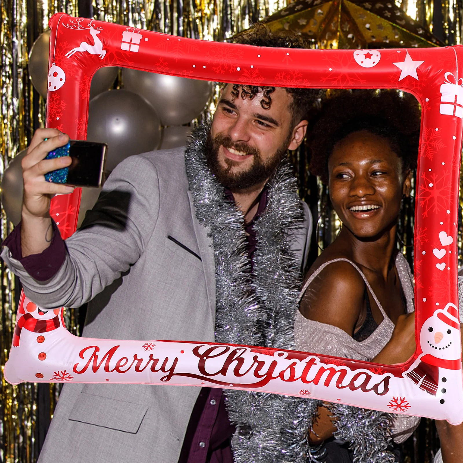 Christmas Inflatable Frame Large Selfie Photo Booth Prop Lightweight Party Decor Holiday Events Photography Pvc Party