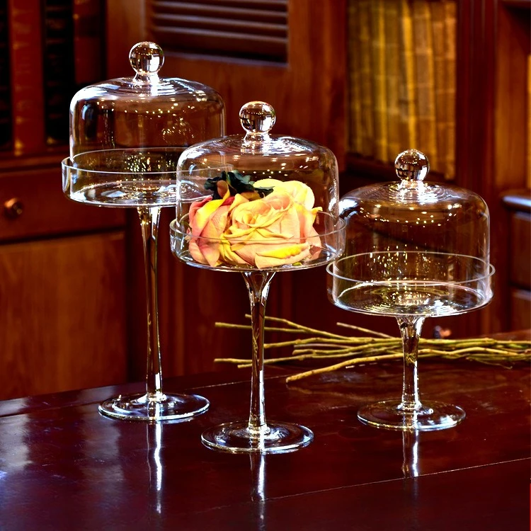 

Creative European transparent glass cake tray dust cake cover high wedding decoration dessert table home ornament