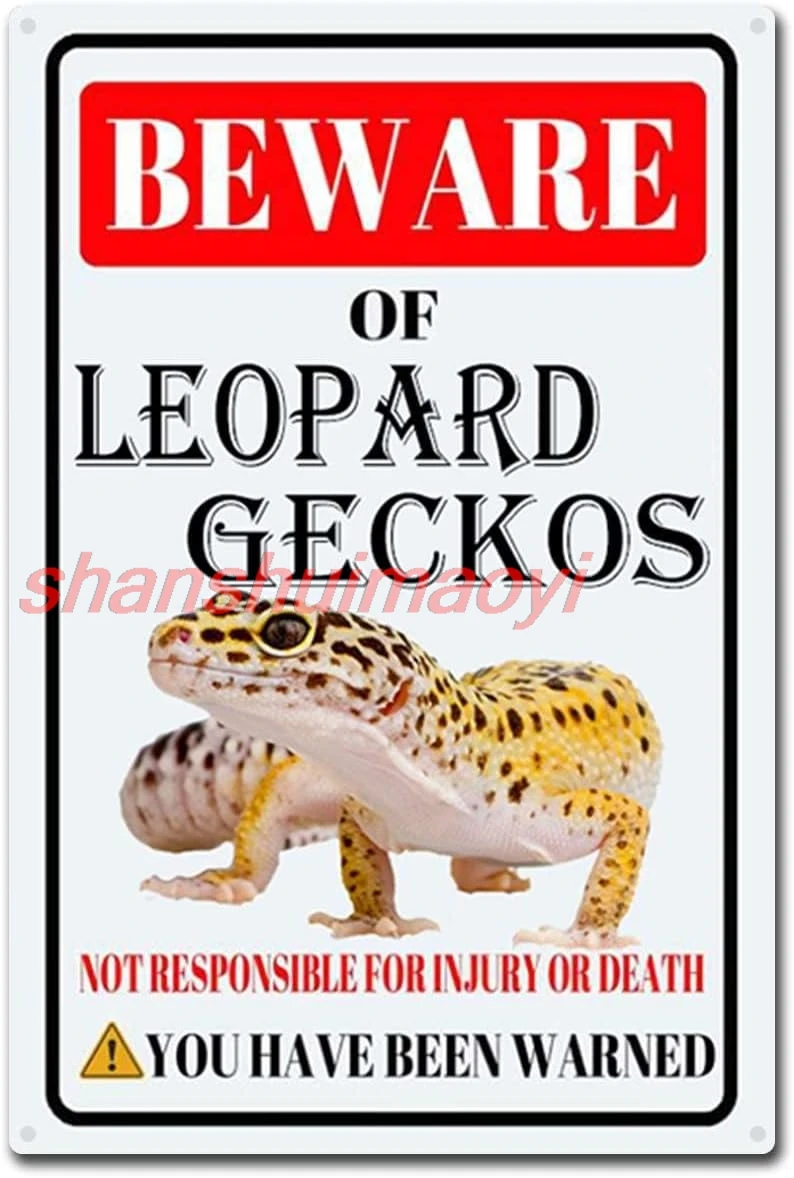 Leopard Geckos Tin Sign Beware of Leopard Geckos Metal Sign Funny Home Wall Decor Outdoor Warning Decorations Signs-8x12inc sign