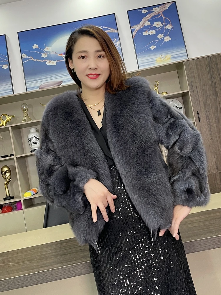 Women Winter Fashion Real Fur Thick Coats Warm Natural Fox Fur Coat High Quality Luxury Fashion Short Pluffy Fur Female Jacket